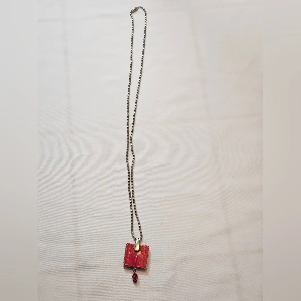 Hand Crafted vintage necklace handmade red & purple paper resin art ball chain